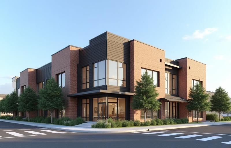 Realistic 3D rendering of a proposed building exterior.